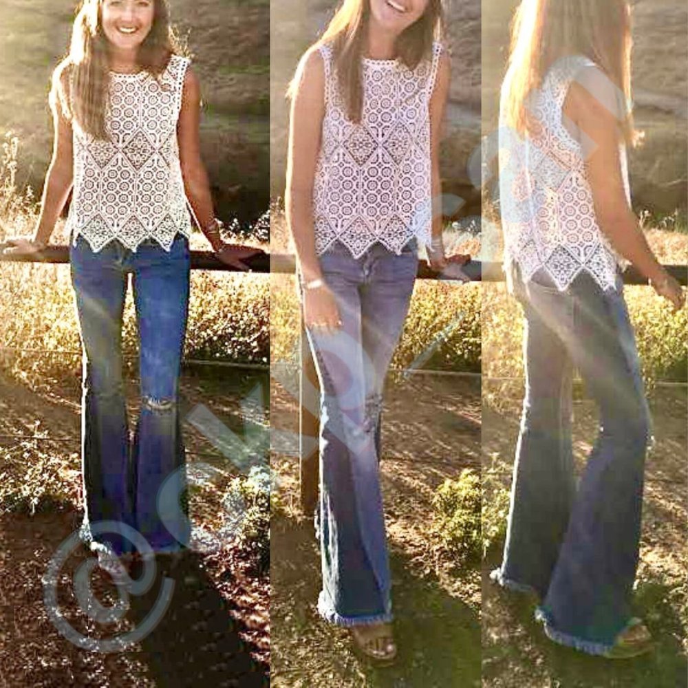 Free People Color Blocked Flare Jeans Size 28 - Picture 5 of 16